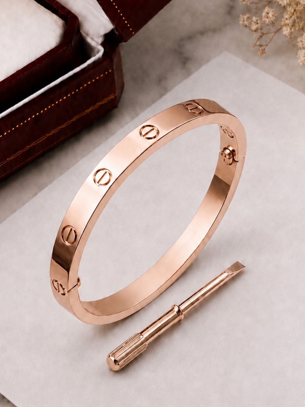 Stamped Rose Gold Love Screwdriver Bangle Bracelet No Stones